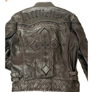 AFFLICTION BLACK PREMIUM Limited Edition Genuine Leather Jacket size L